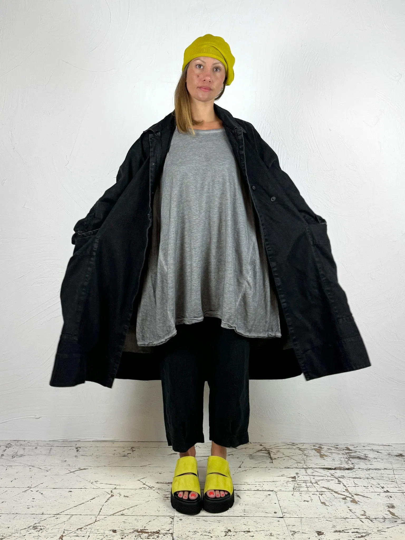 Oversized Washed Denim Coat in 170 Charcoal