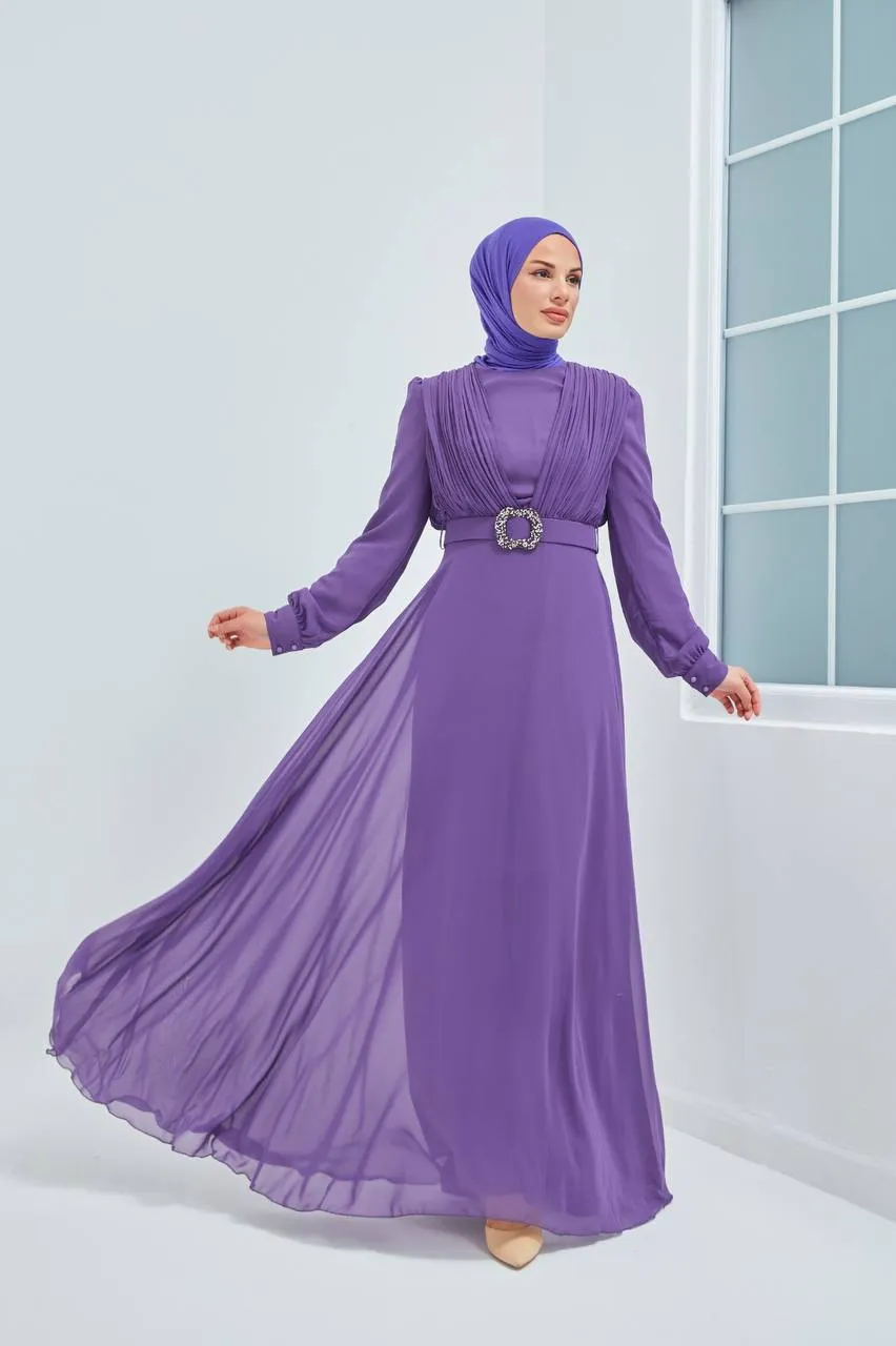 Ozduman Exclusive Chiffon Pleat Maxi Dress
