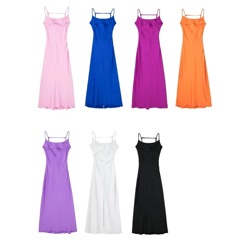 Pink Camis Satin | Long Dresses | Elegant Sleeveless Slip | Holiday Party Dresses |