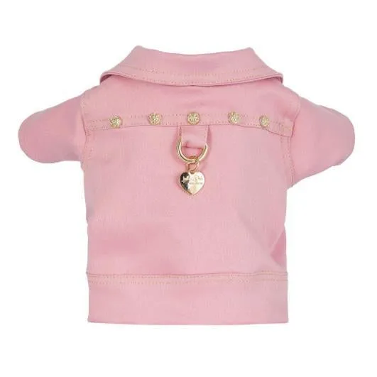 Pink Roses Denim Biker Dog Coat