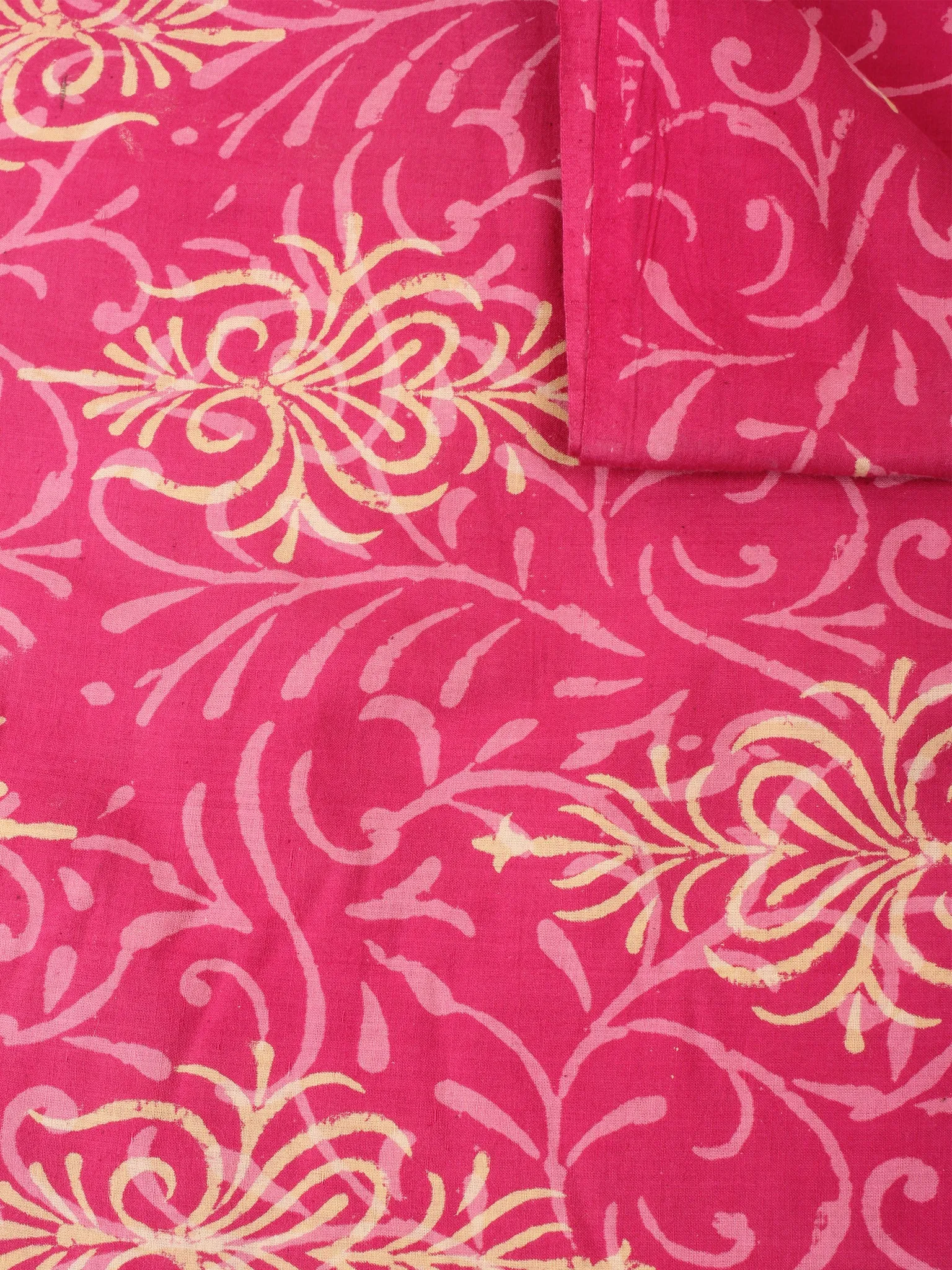 Pink Yellow Natural Dyed Hand Block Printed Cotton Fabric Per Meter - F0916249