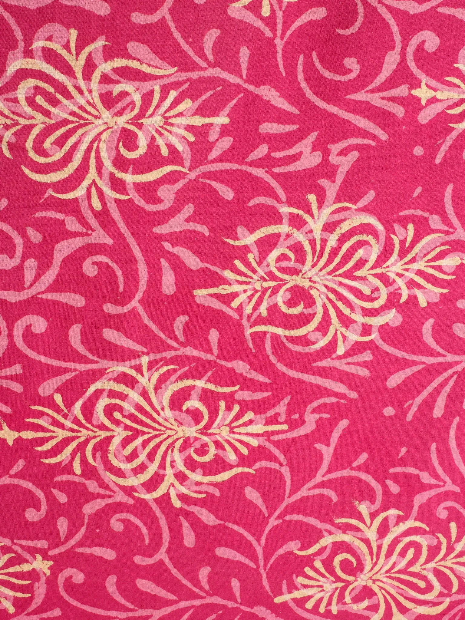Pink Yellow Natural Dyed Hand Block Printed Cotton Fabric Per Meter - F0916249
