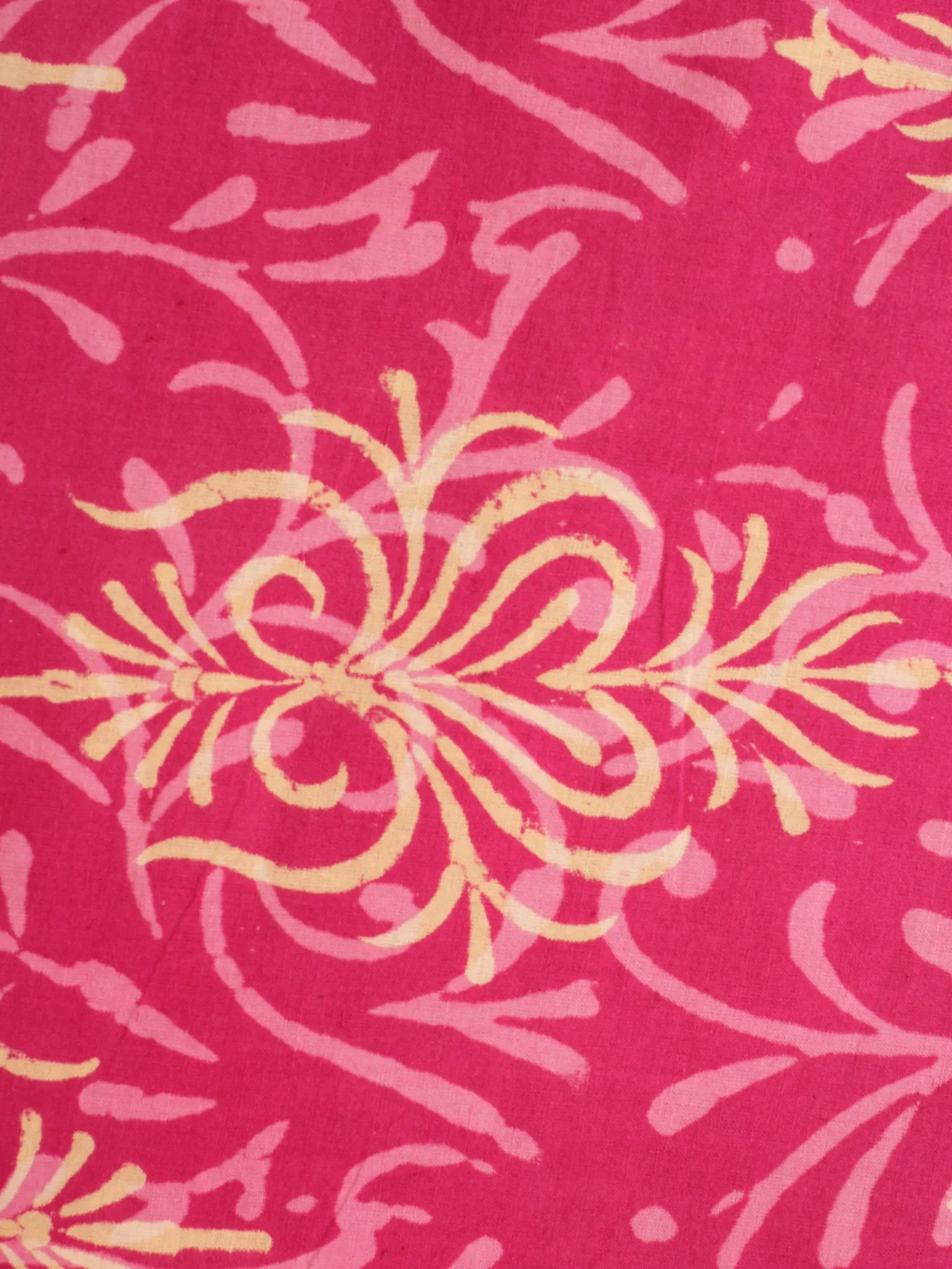 Pink Yellow Natural Dyed Hand Block Printed Cotton Fabric Per Meter - F0916249