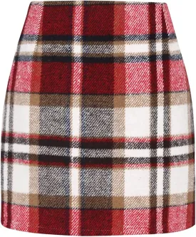 Plaid Skirts for Women Fall High Waisted Wool Bodycon Mini Skirt Casual Trendy Tweed Pencil Skirt A Line Skirt