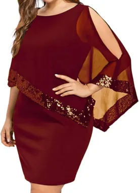 Plus Size Cape Dresses for Women with Metallic Trim Chiffon Overlay Bodycon Pencil Dress Wedding Cocktail Party Dress