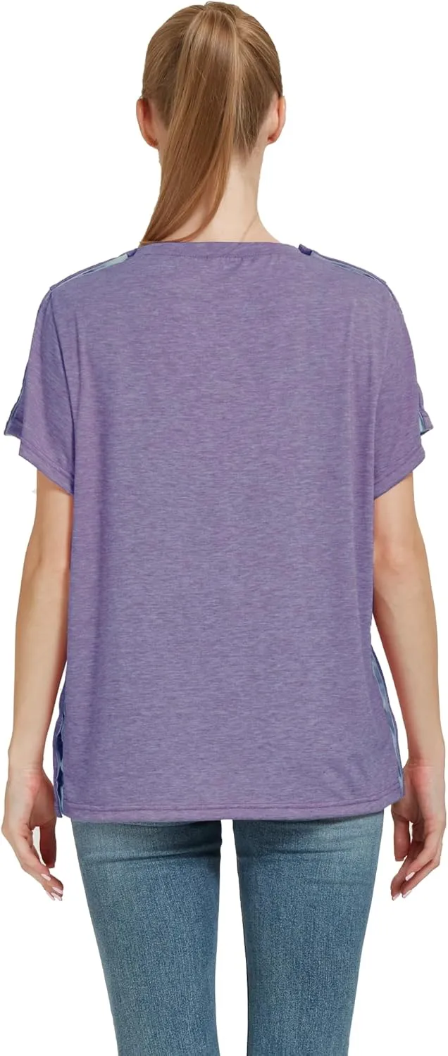 Post Shoulder Surgery Shirt, Women's Short Sleeve Shirt with Premium Snap, Chemo Clothing