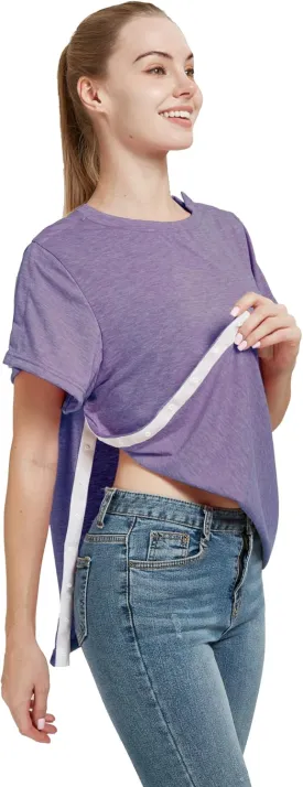 Post Shoulder Surgery Shirt, Women's Short Sleeve Shirt with Premium Snap, Chemo Clothing