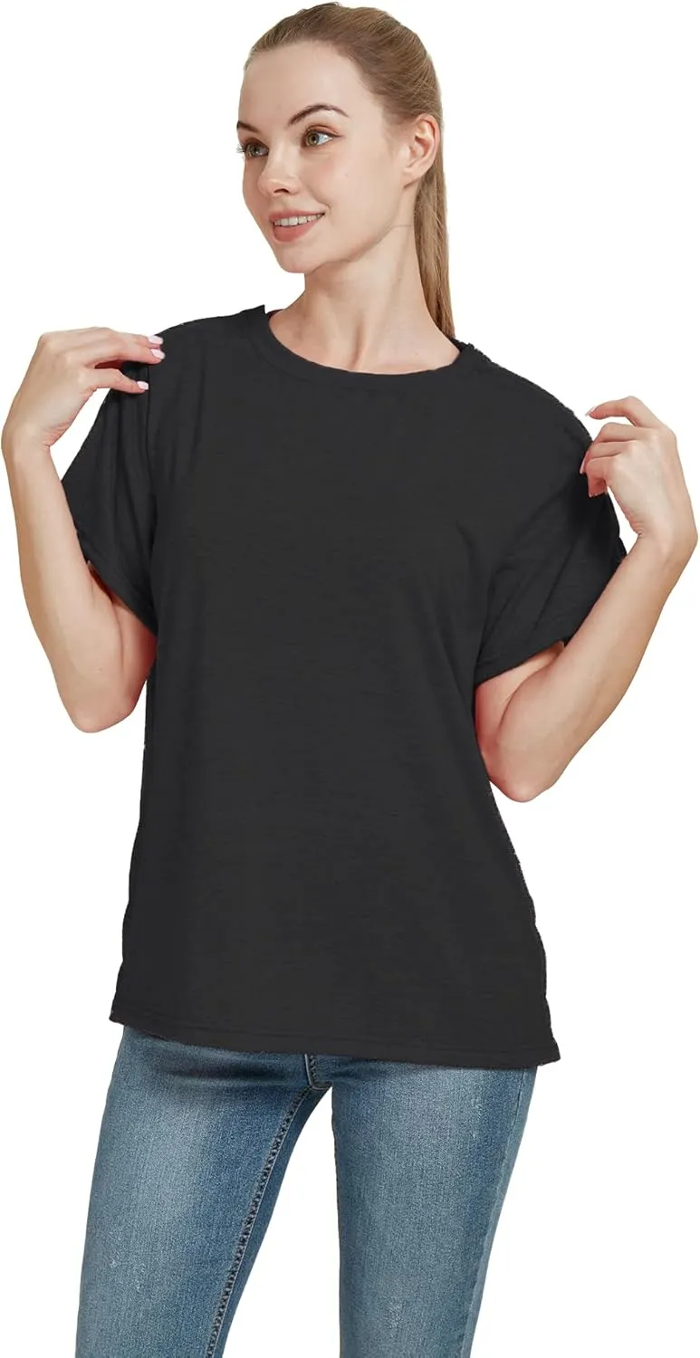 Post Shoulder Surgery Shirt, Women's Short Sleeve Shirt with Premium Snap, Chemo Clothing