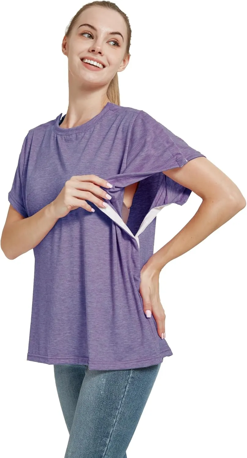 Post Shoulder Surgery Shirt, Women's Short Sleeve Shirt with Premium Snap, Chemo Clothing