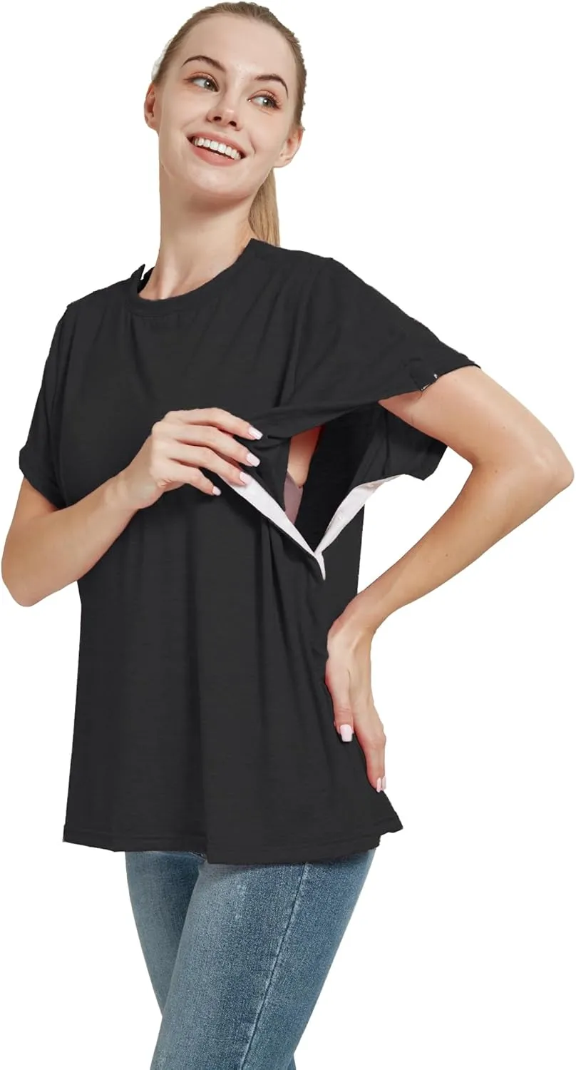 Post Shoulder Surgery Shirt, Women's Short Sleeve Shirt with Premium Snap, Chemo Clothing