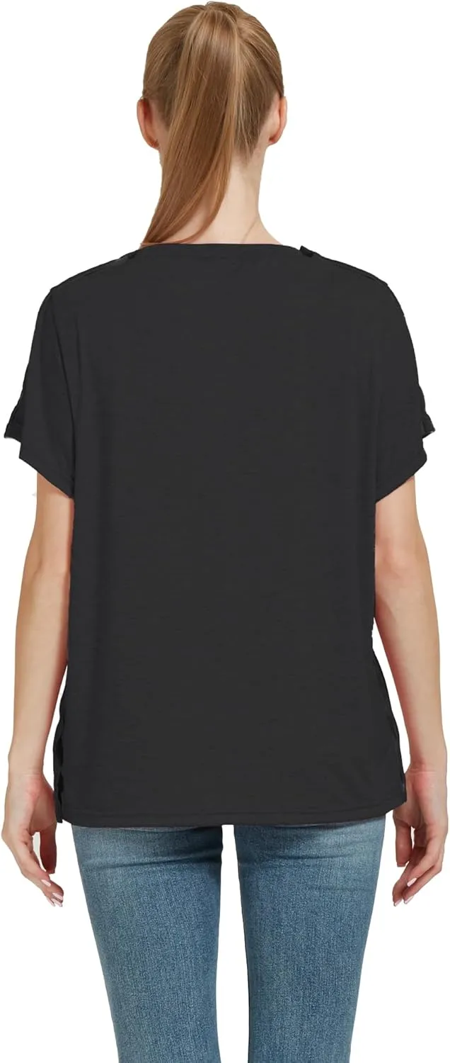 Post Shoulder Surgery Shirt, Women's Short Sleeve Shirt with Premium Snap, Chemo Clothing