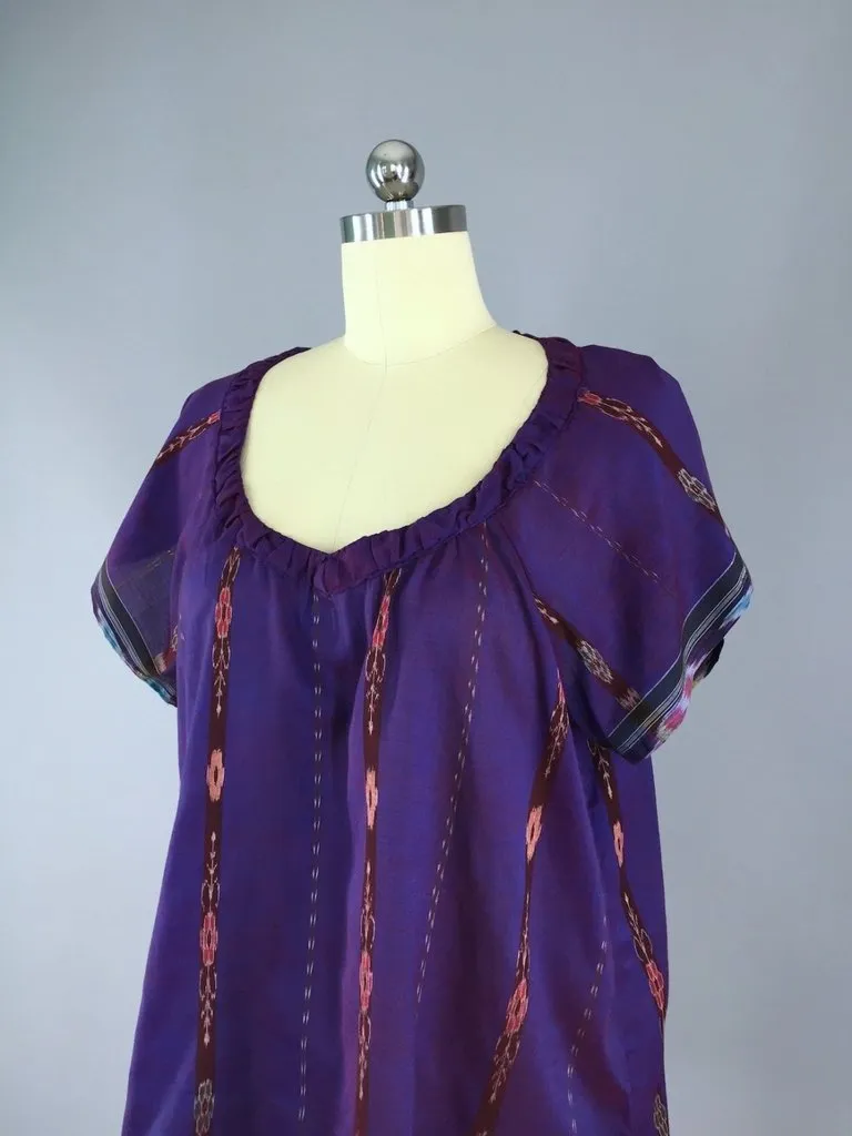 Purple Ikat Indian T-Shirt made from a Vintage Indian Sari