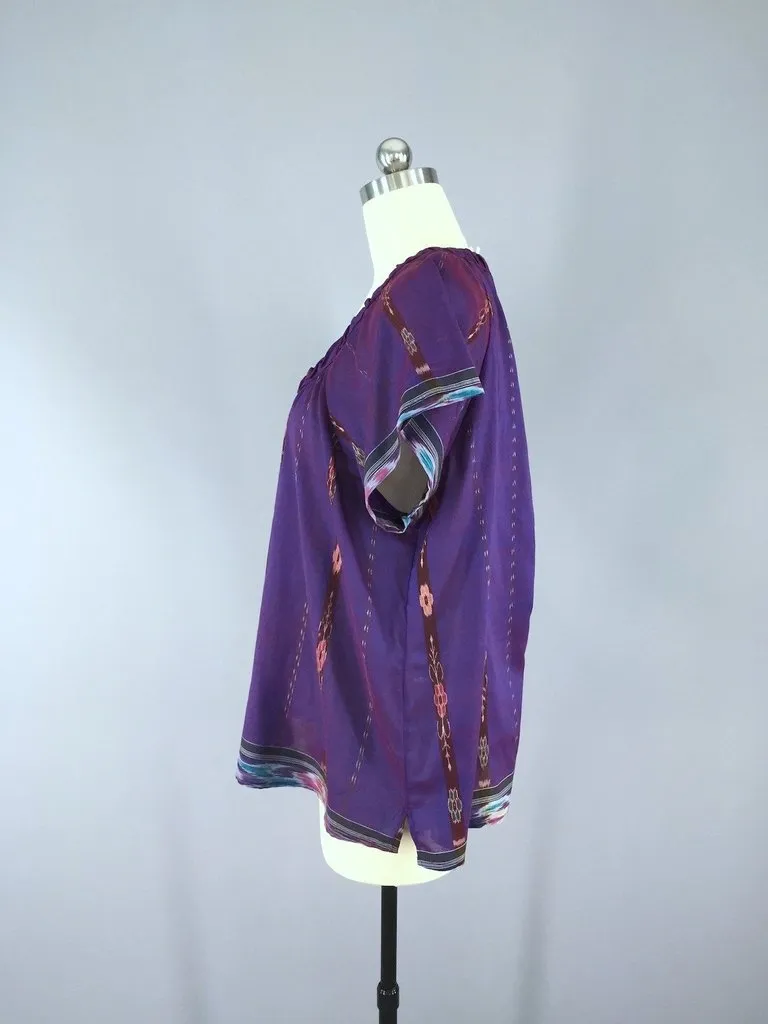Purple Ikat Indian T-Shirt made from a Vintage Indian Sari