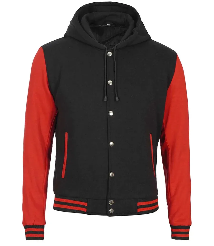 Red and Black Hooded Varsity Jacket