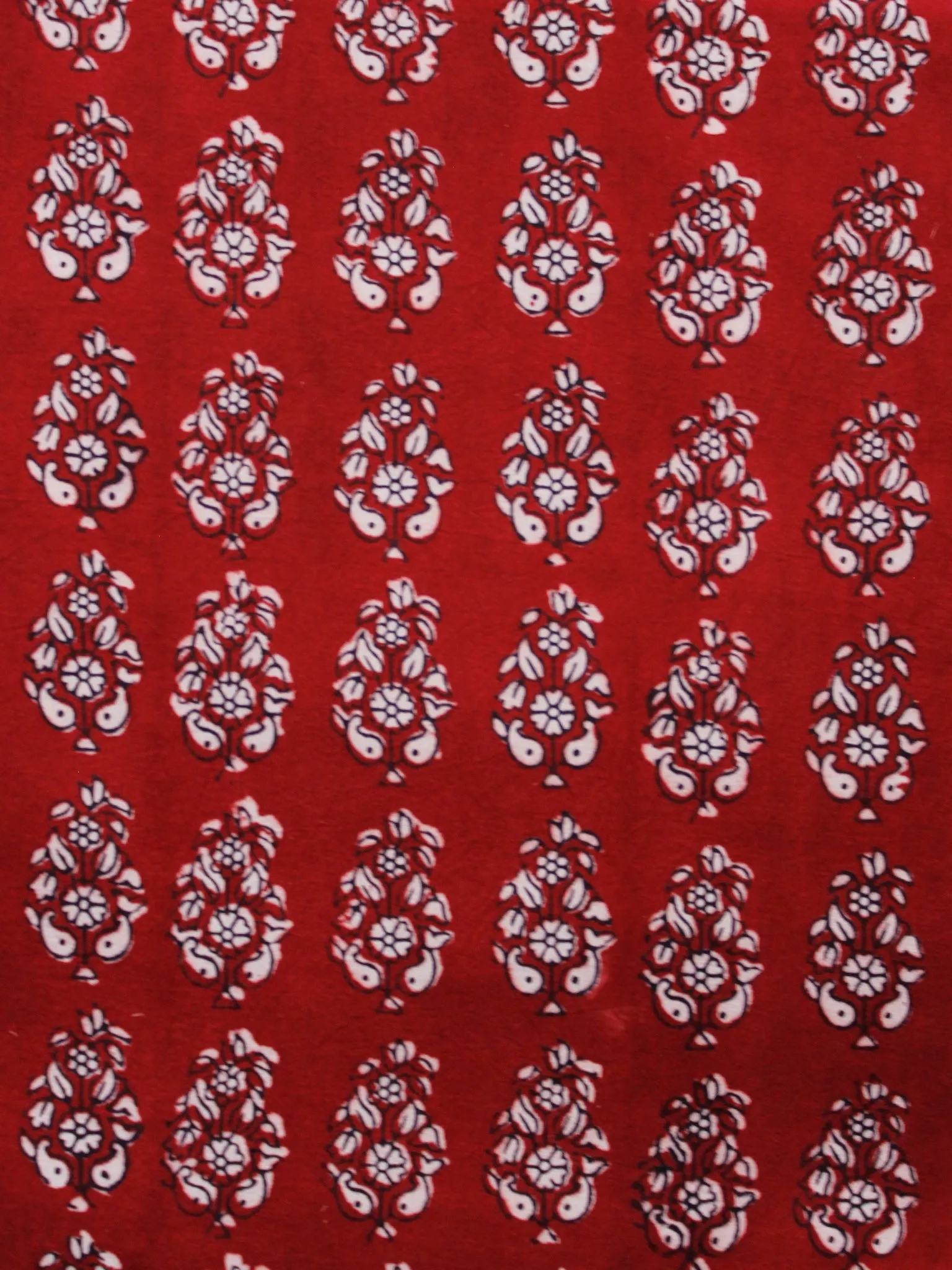 Red Black Beige Bagh Printed Cotton Fabric Per Meter - F005F1712