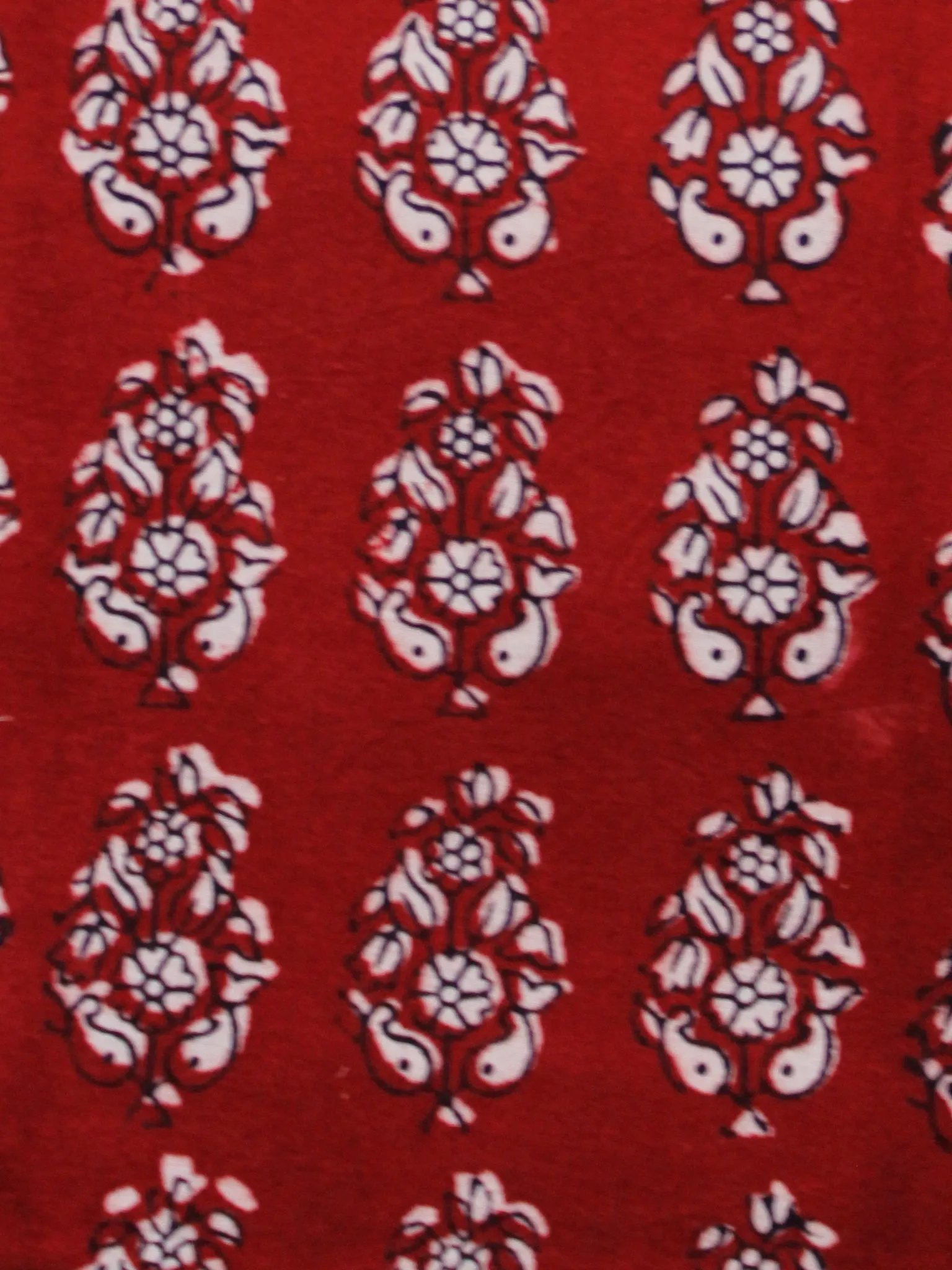 Red Black Beige Bagh Printed Cotton Fabric Per Meter - F005F1712