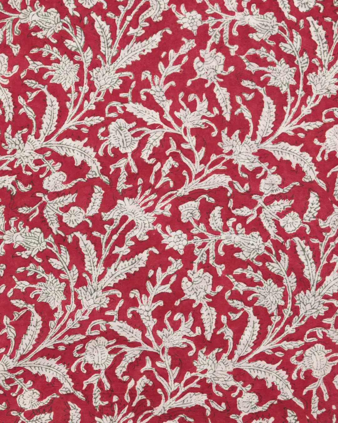 Red OffWhite Block Printed Cotton Fabric Per Meter - F001F2405