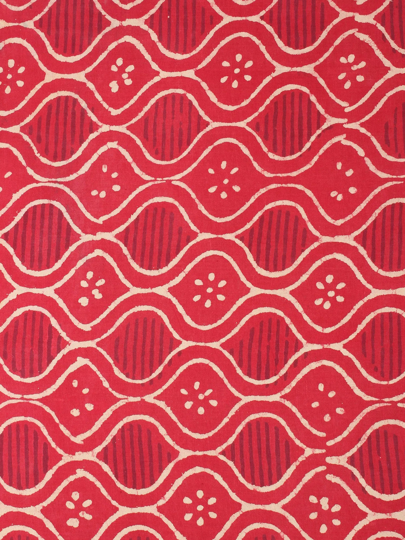 Red With Beige Color Natural Dyed Hand Block Printed Cotton Fabric Per Meter - F0916222
