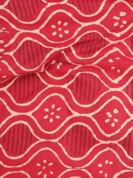 Red With Beige Color Natural Dyed Hand Block Printed Cotton Fabric Per Meter - F0916222