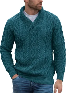 Runcati Mens Shawl Collar Sweaters Casual Cable Knit V-Neck Slim Fit Fall Winter Lightweight Pullover Sweater Knitwear
