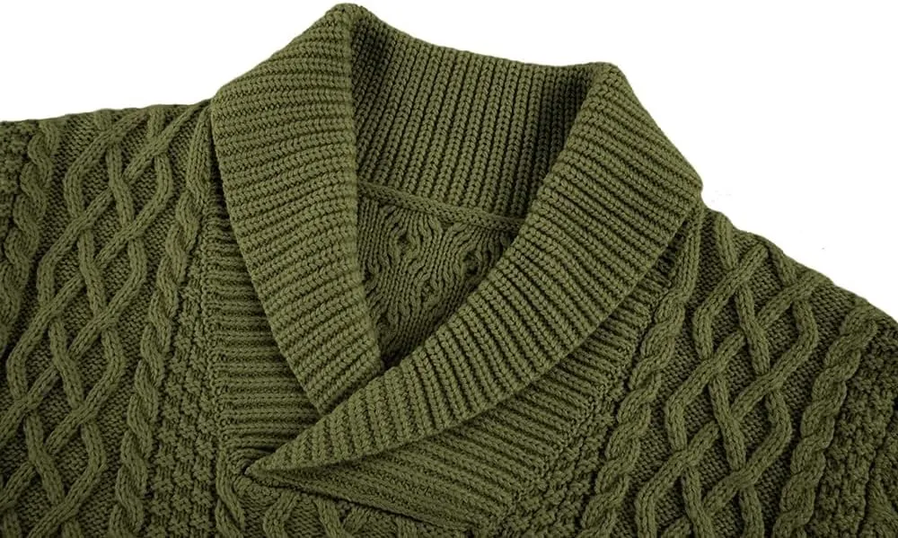 Runcati Mens Shawl Collar Sweaters Casual Cable Knit V-Neck Slim Fit Fall Winter Lightweight Pullover Sweater Knitwear