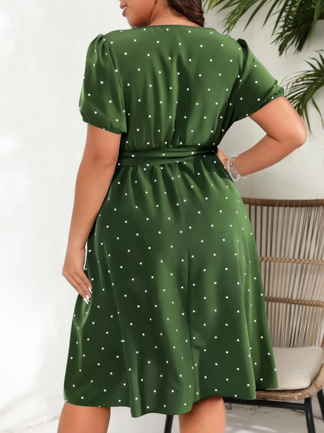 Short Polka Dot Dress for Women 2025 Vintage Square Neck Prom Party Loose Fit Dress with Belt Summer Casual Aline Dress