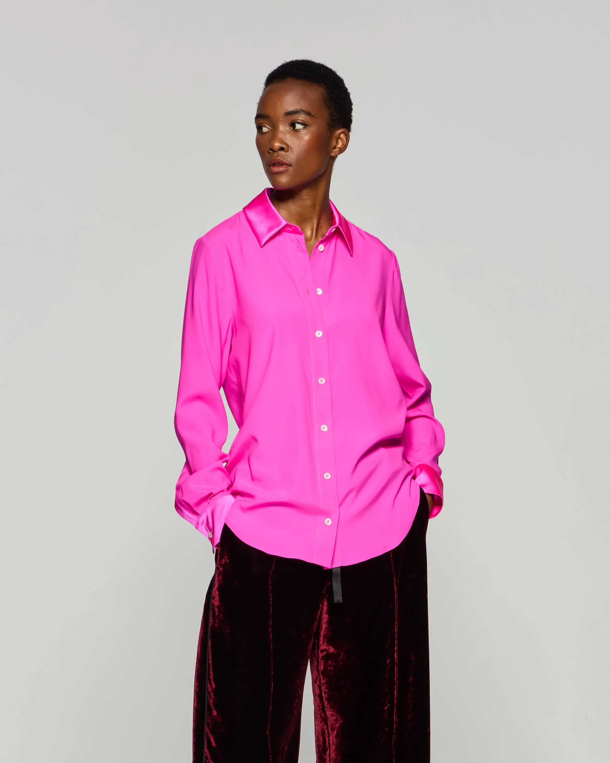 Silk Classic Shirt - Neon Pink
