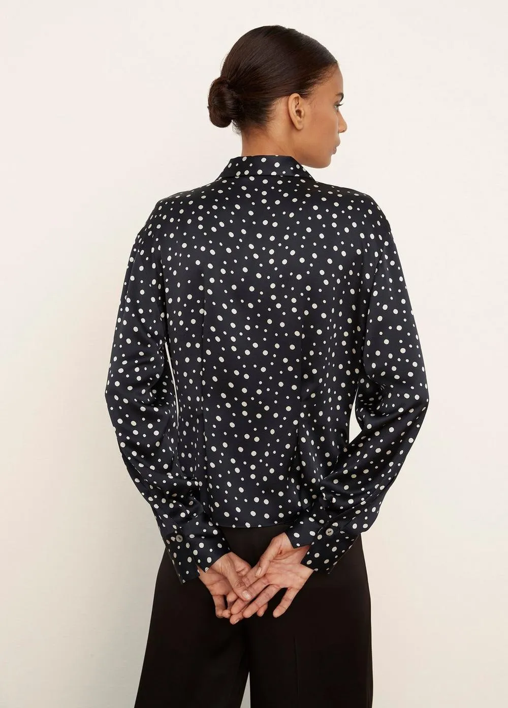 Silk Tossed Dot Fitted Collar Blouse in Deep Marine