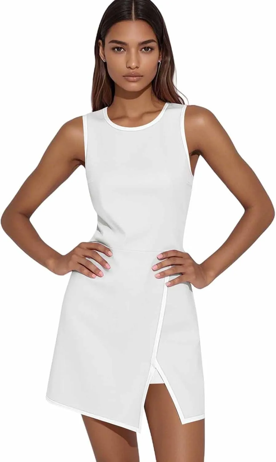Skort Dress for Women Slimming Sleeveless Athleisure Mini Tennis Dress with Shorts Cute Summer Active Golf Shift Dresses