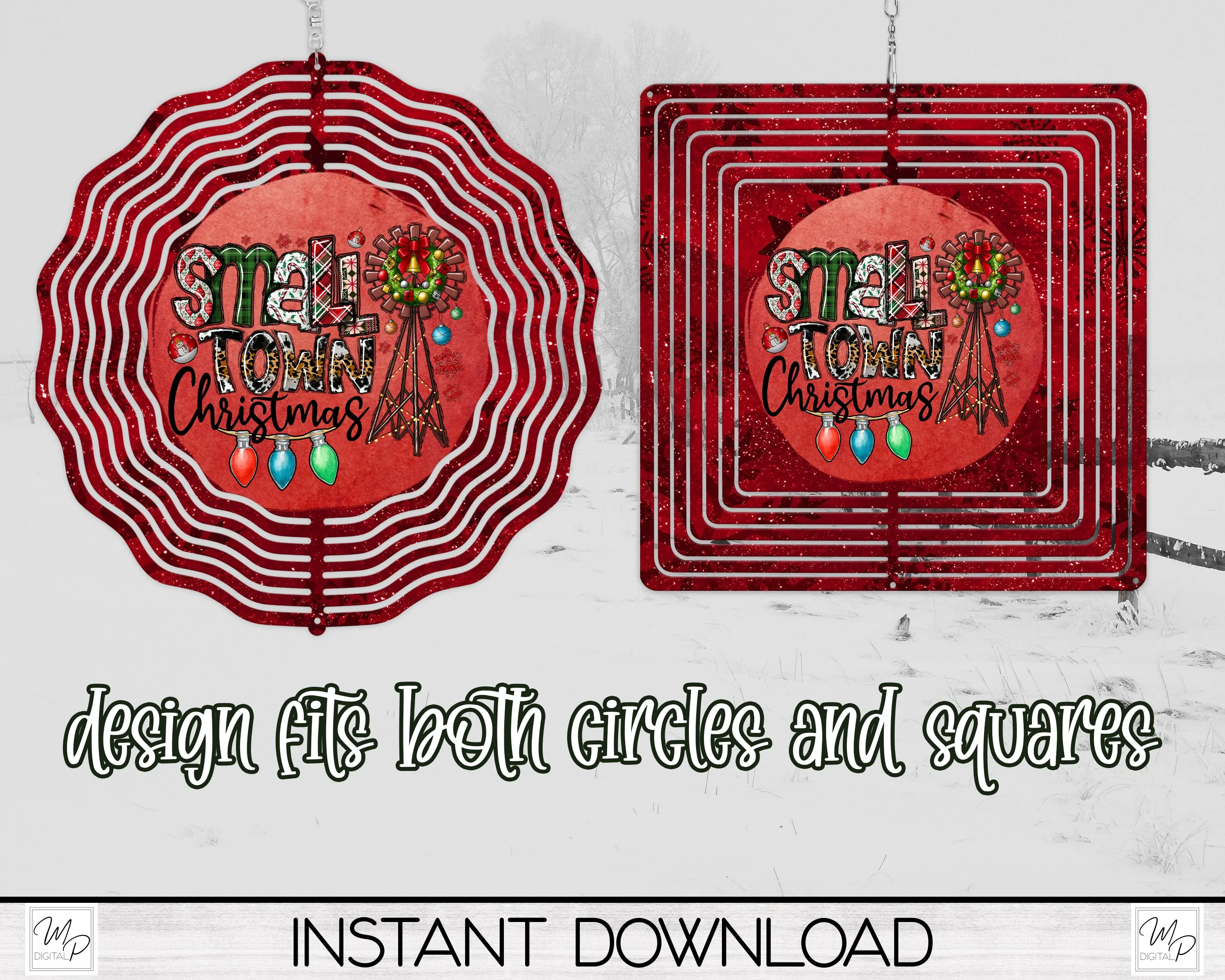 Small Town Christmas Spinner PNG Design for Sublimation, Garden Spinner Design, Digital Download