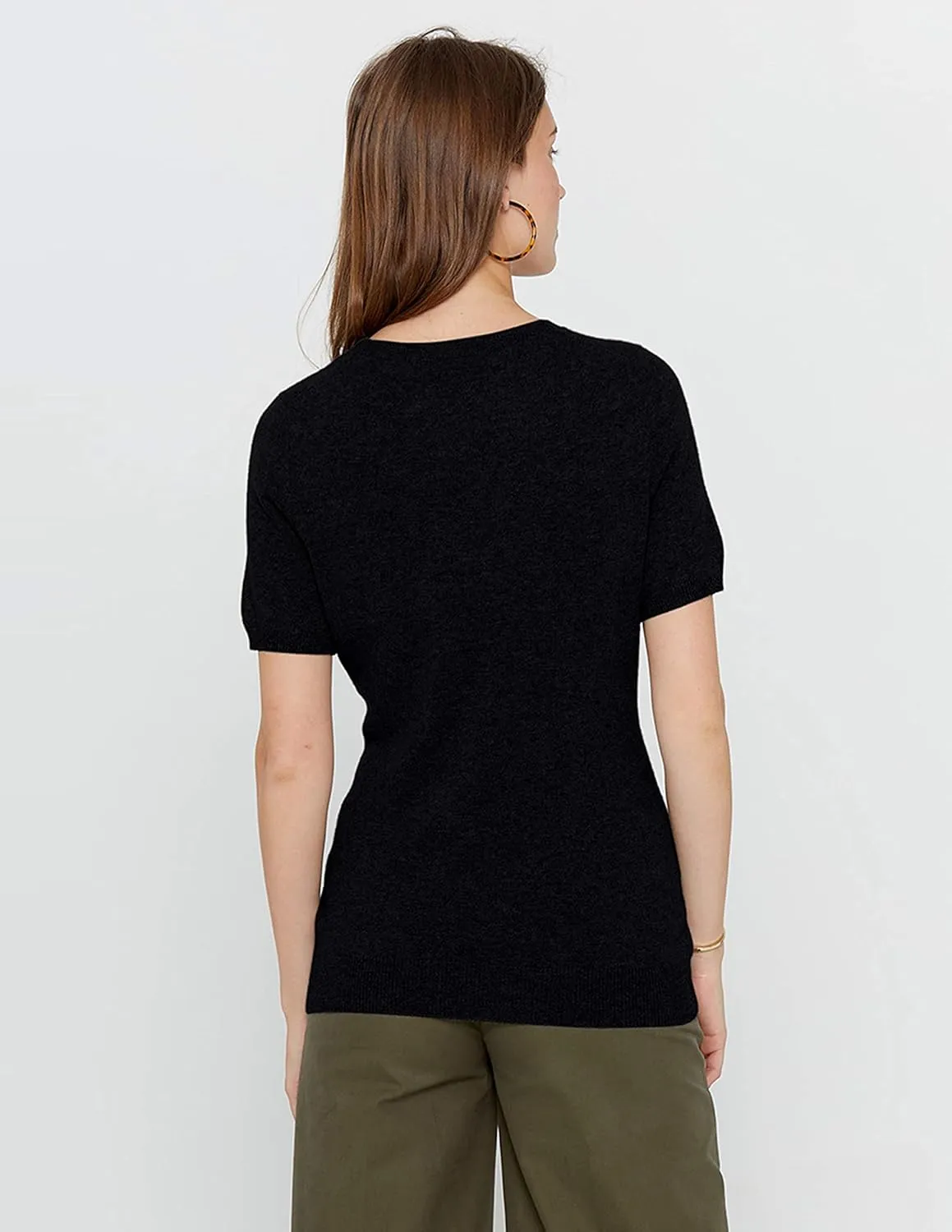 State Cashmere Womens Essential Short Sleeve Crewneck Sweater 100% Pure Cashmere Classic Tee Pullover