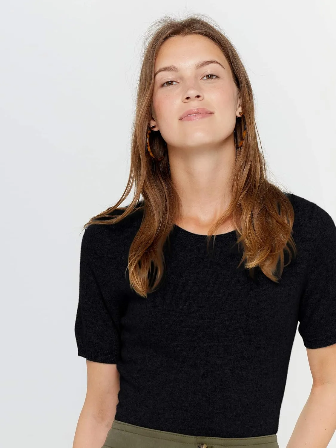 State Cashmere Womens Essential Short Sleeve Crewneck Sweater 100% Pure Cashmere Classic Tee Pullover