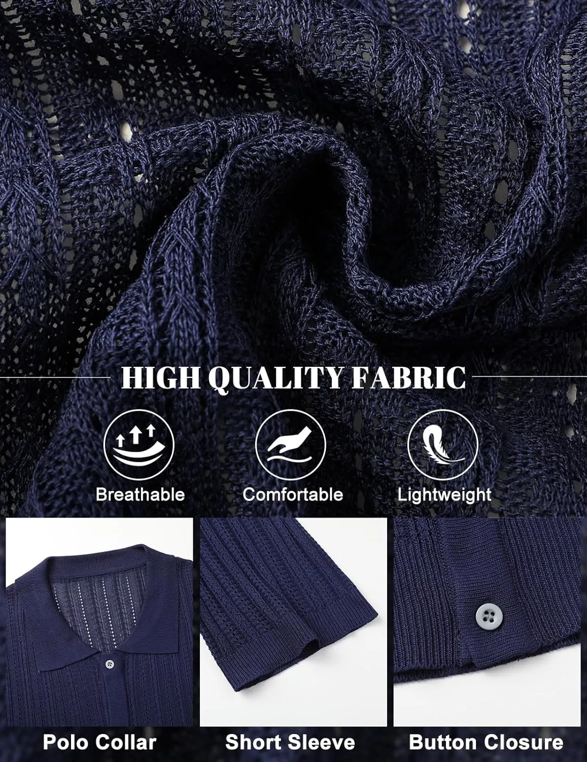 Sumolux Mens Knit Button Down Shirt Short Sleeve Polo Shirts Vintage Shirts Texture Casual Summer Beach Shirt