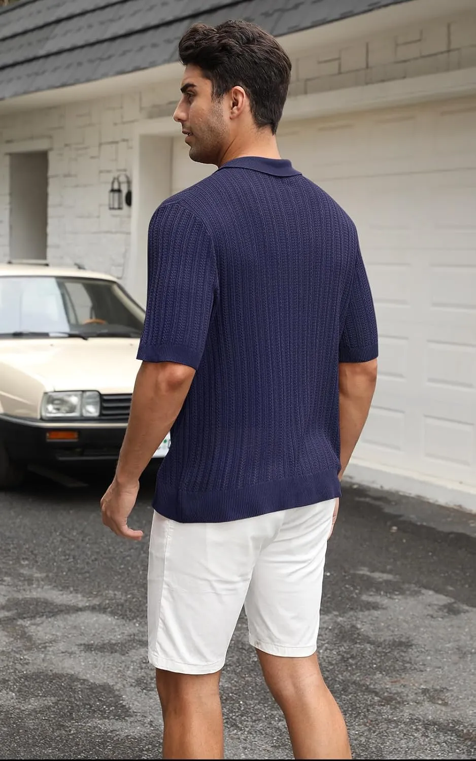 Sumolux Mens Knit Button Down Shirt Short Sleeve Polo Shirts Vintage Shirts Texture Casual Summer Beach Shirt