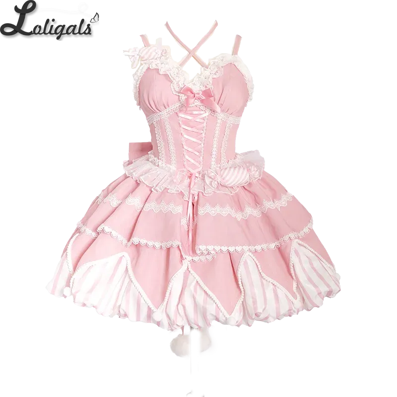 Sweet Lolita Dress Asymmetrical Hem Mini Bubble Dresses w. Big Bow by Ocelot ~ Sweety Gummy