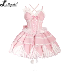 Sweet Lolita Dress Asymmetrical Hem Mini Bubble Dresses w. Big Bow by Ocelot ~ Sweety Gummy