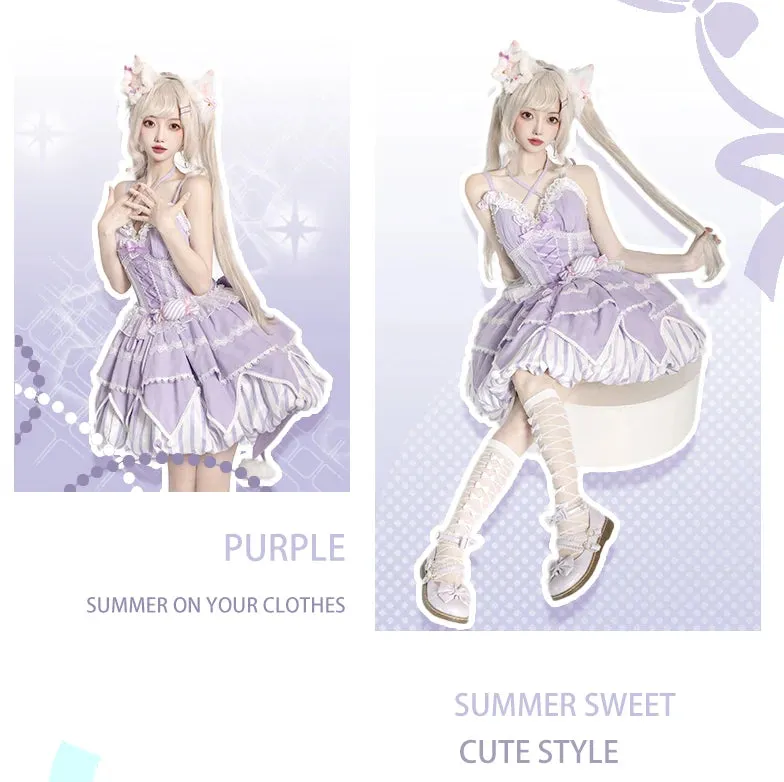Sweet Lolita Dress Asymmetrical Hem Mini Bubble Dresses w. Big Bow by Ocelot ~ Sweety Gummy