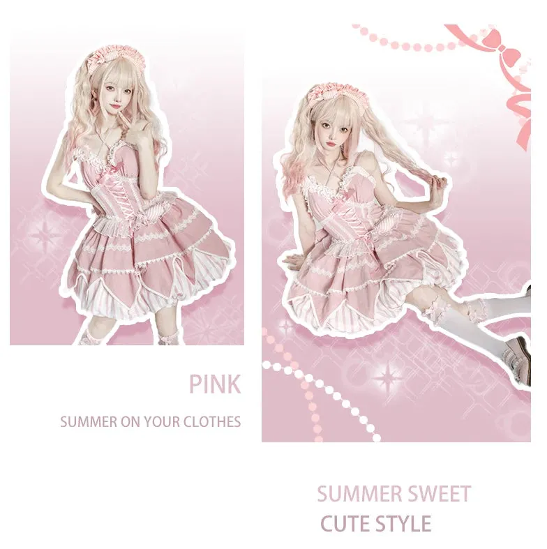 Sweet Lolita Dress Asymmetrical Hem Mini Bubble Dresses w. Big Bow by Ocelot ~ Sweety Gummy