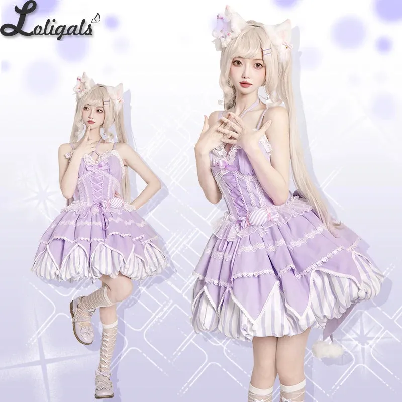 Sweet Lolita Dress Asymmetrical Hem Mini Bubble Dresses w. Big Bow by Ocelot ~ Sweety Gummy