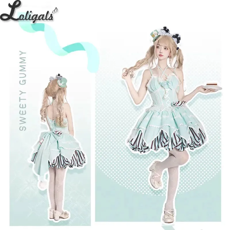 Sweet Lolita Dress Asymmetrical Hem Mini Bubble Dresses w. Big Bow by Ocelot ~ Sweety Gummy