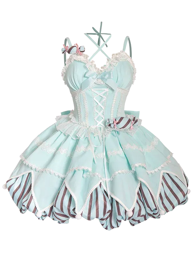 Sweet Lolita Dress Asymmetrical Hem Mini Bubble Dresses w. Big Bow by Ocelot ~ Sweety Gummy