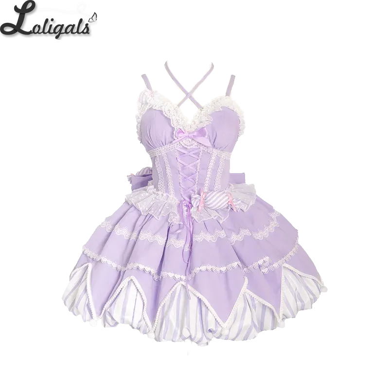 Sweet Lolita Dress Asymmetrical Hem Mini Bubble Dresses w. Big Bow by Ocelot ~ Sweety Gummy