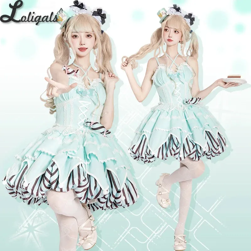 Sweet Lolita Dress Asymmetrical Hem Mini Bubble Dresses w. Big Bow by Ocelot ~ Sweety Gummy
