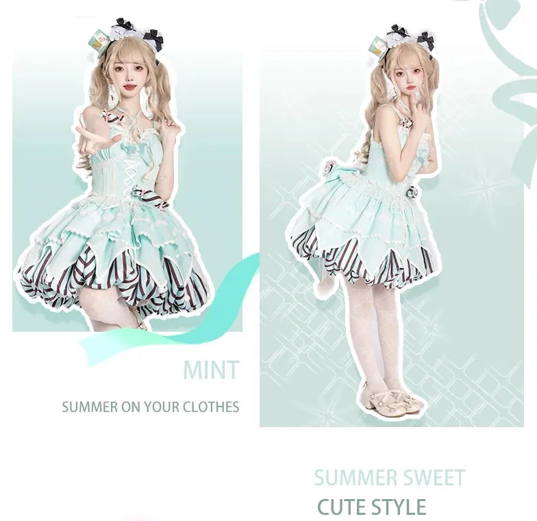 Sweet Lolita Dress Asymmetrical Hem Mini Bubble Dresses w. Big Bow by Ocelot ~ Sweety Gummy