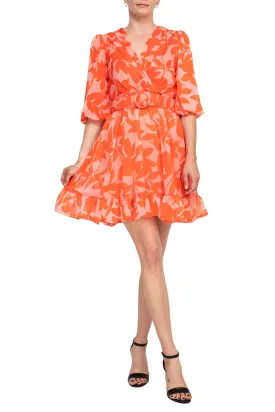 Taylor Printed Chiffon Belted Fit and Flare Dress