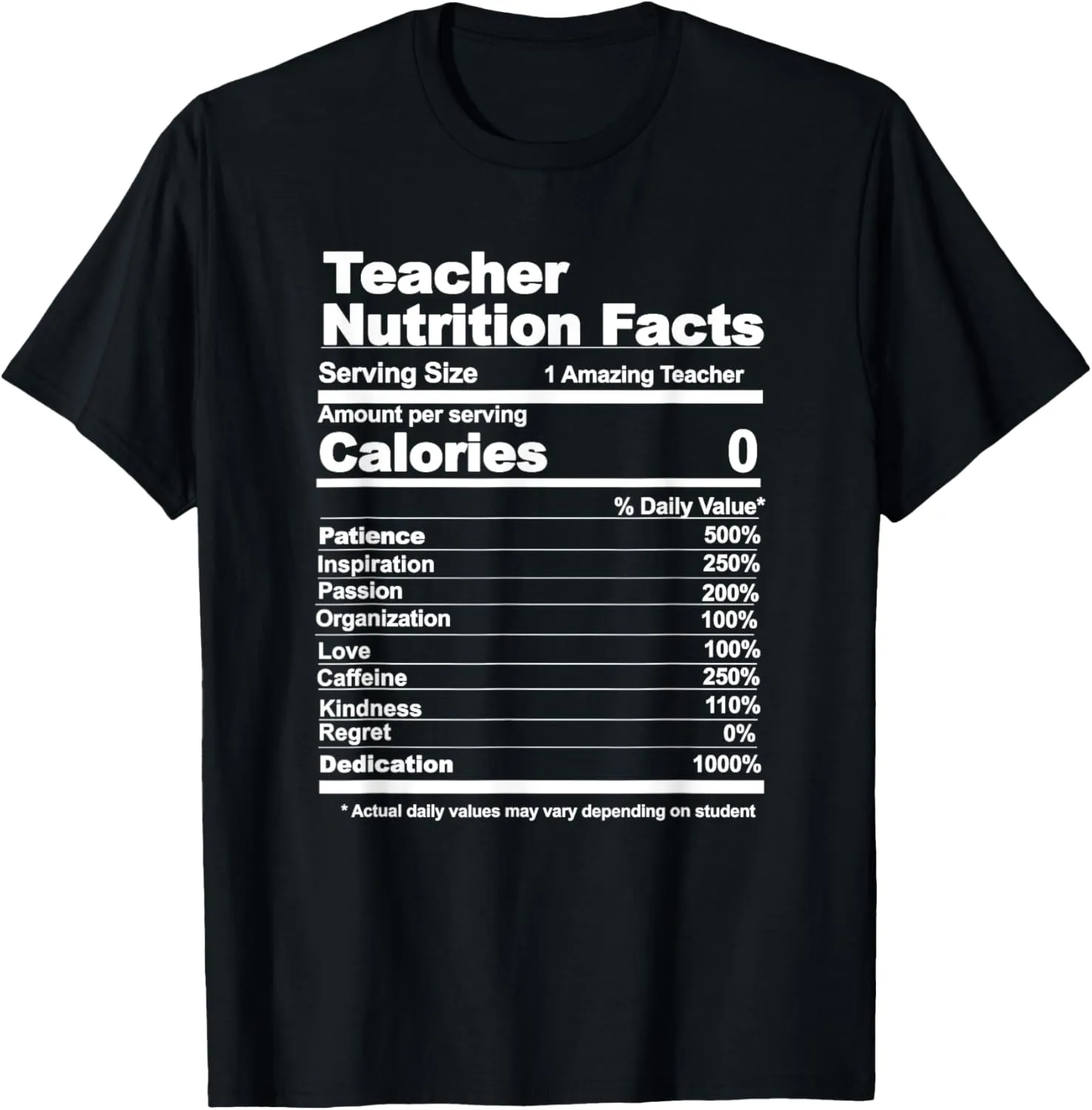 Teacher Nutrition Facts Funny Teacher Nutrition Facts T-Shirt