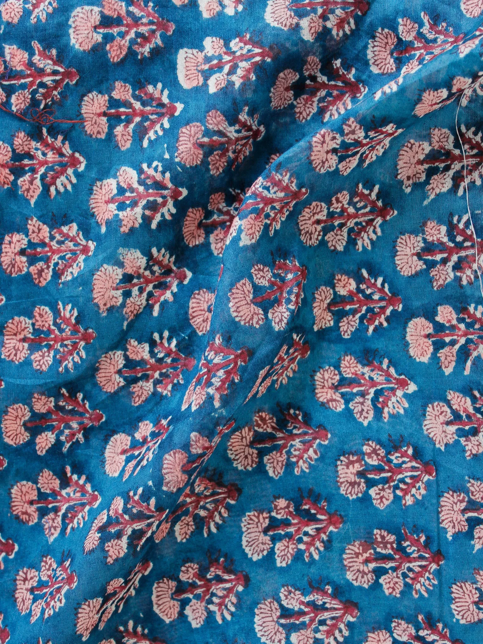Teal Blue Pink Wine Red Hand Block Printed Chanderi Fabric Per Meter - F001F1901