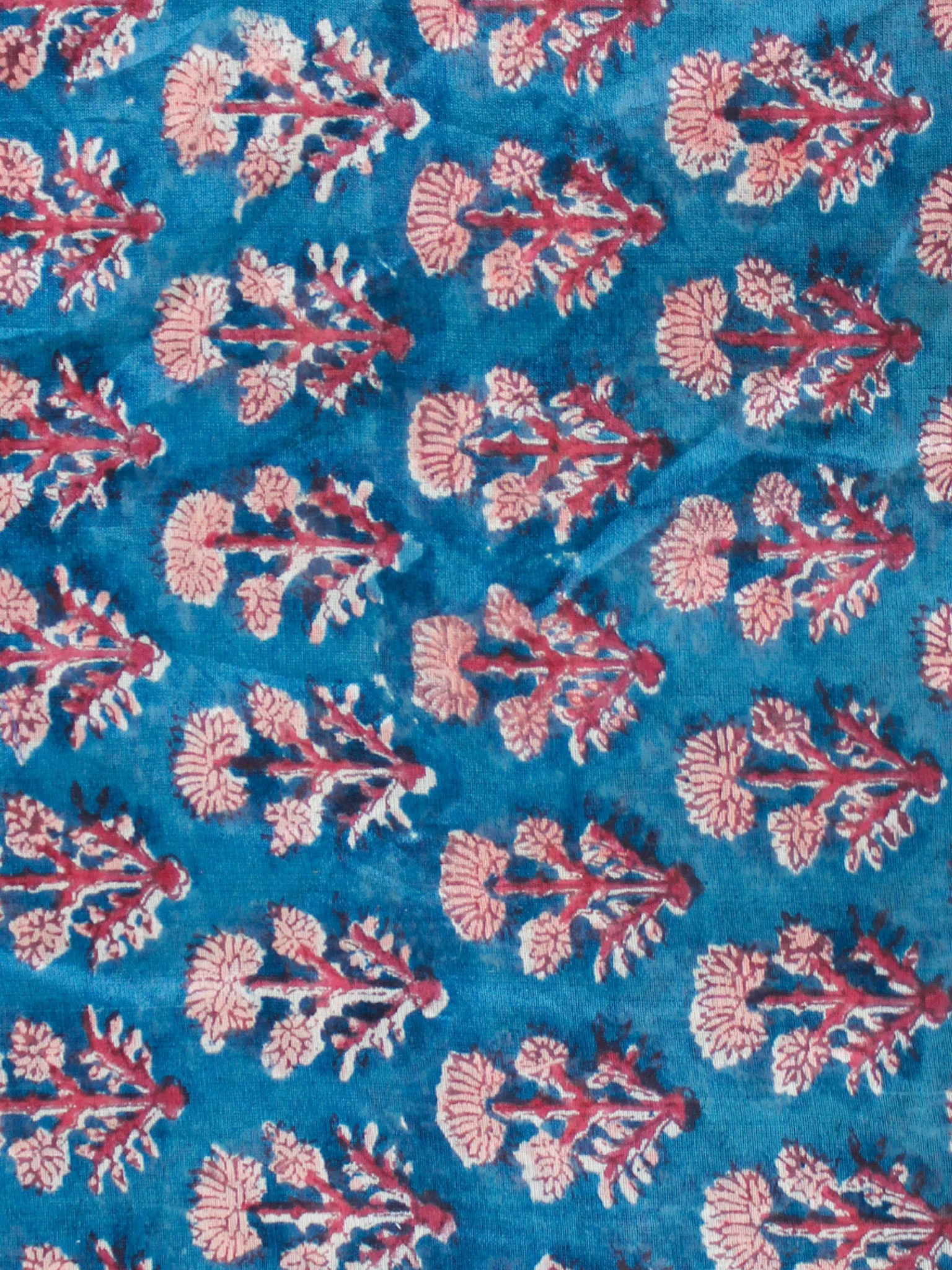 Teal Blue Pink Wine Red Hand Block Printed Chanderi Fabric Per Meter - F001F1901