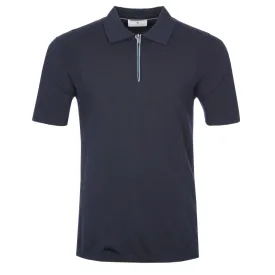 Thomas Maine Knitted Zip Polo Shirt in Navy