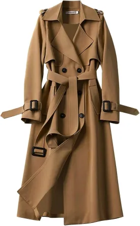 Trench Coats for Women Double Breasted Classic Lapel Casual Jackets Plus Size Belted Elegant Y2K Fall Winter Overcoat